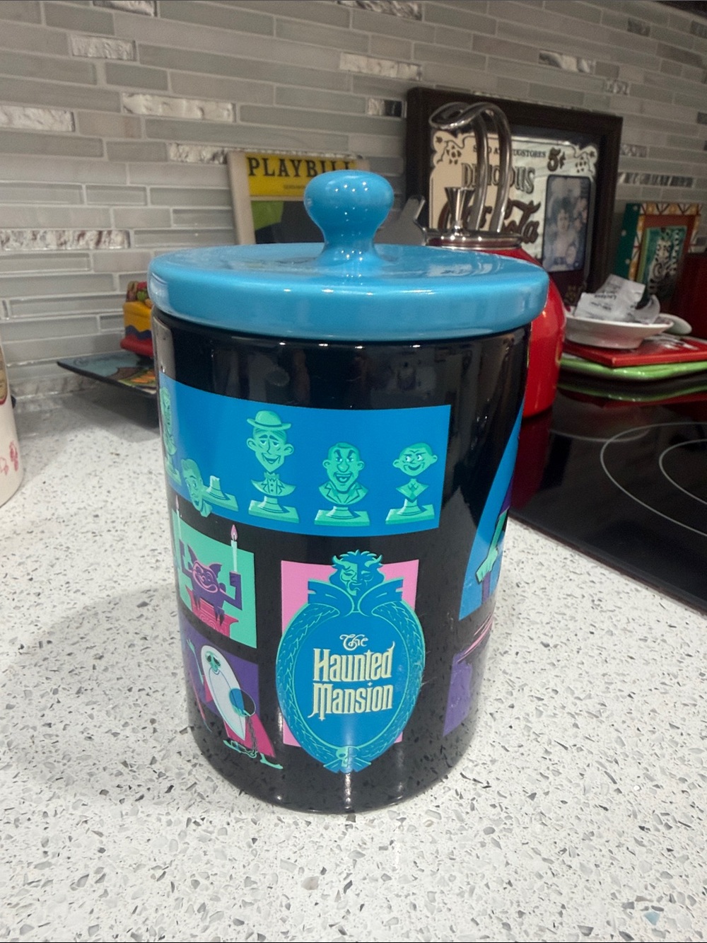 Disney Halloween "Haunted Mansion" Ceramic Canister with Turquoise Lid